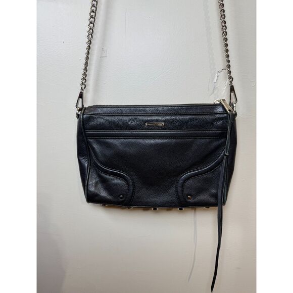 Rebecca Minkoff Women's Black Leather Shoulder Bag Chain Link Strap - Picture 5 of 10
